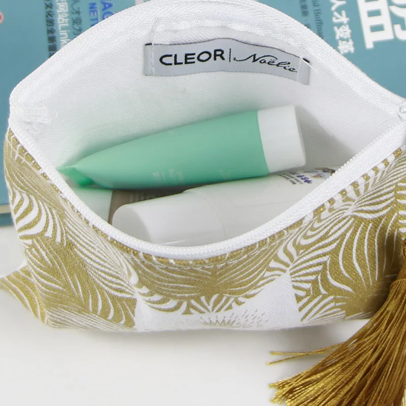 Lady Cotton Canvas Gold Glitter Printing Cosmetic Make Up Bag With Tassel