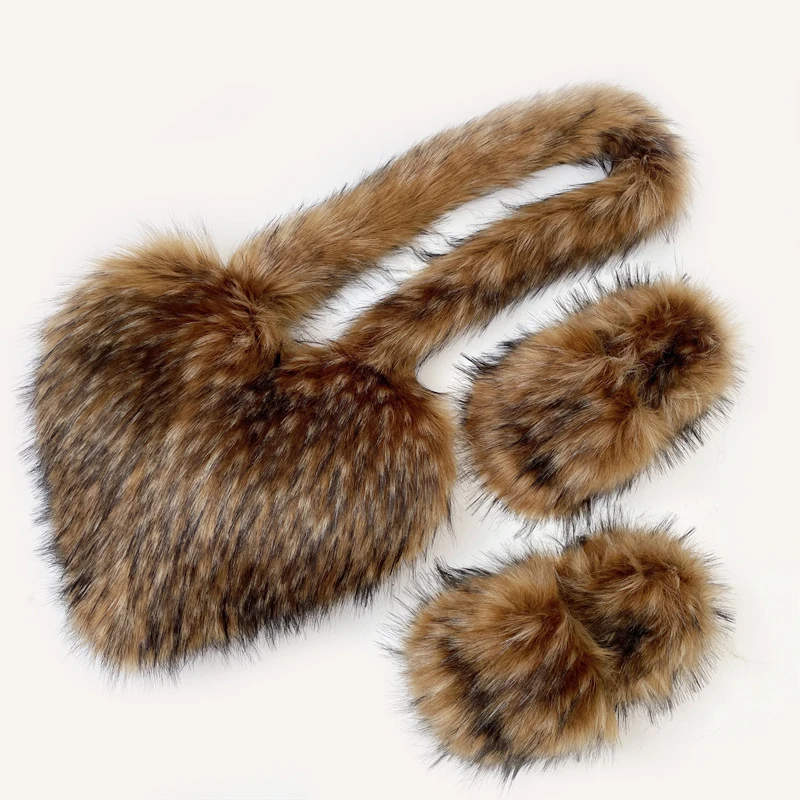 Wholesale fur purse heart handbags match fluffy slipper slippers and bag set for ladies furry slippers and purse set