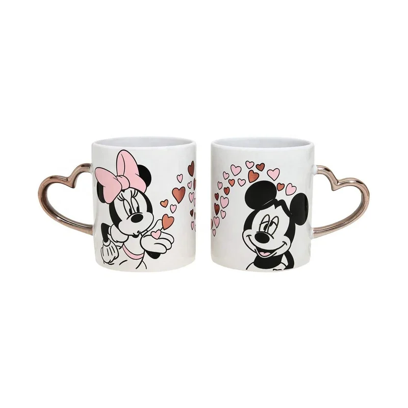 14 oz Minnie  Blowing Kiss  Design with Heart Shaped Metallic Handle couple mug