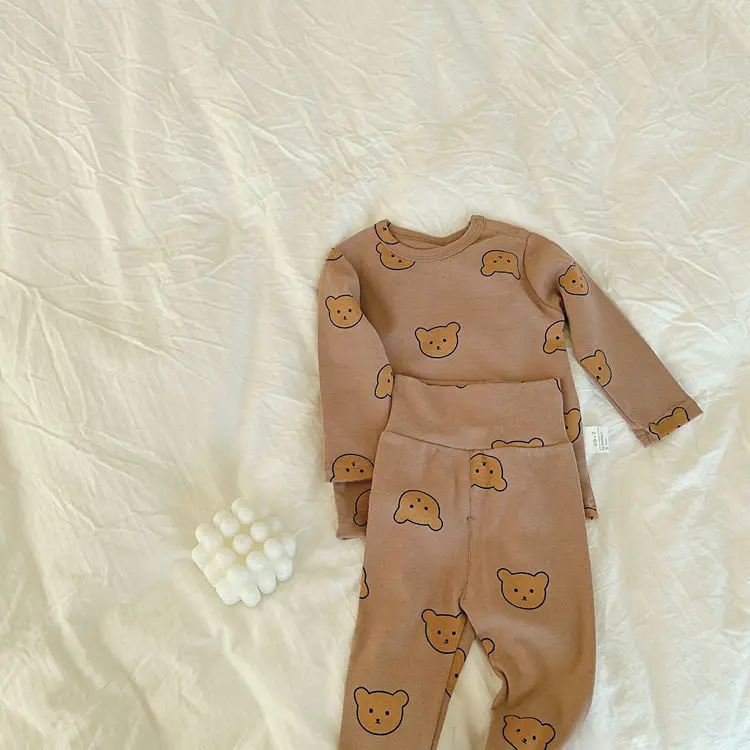 Organic Bamboo Toddler Pajamas Children Pajamas 2PCS Set Sustainable Cartoon Bear Printing Long Sleeve Baby Boy Girl Sleepwear