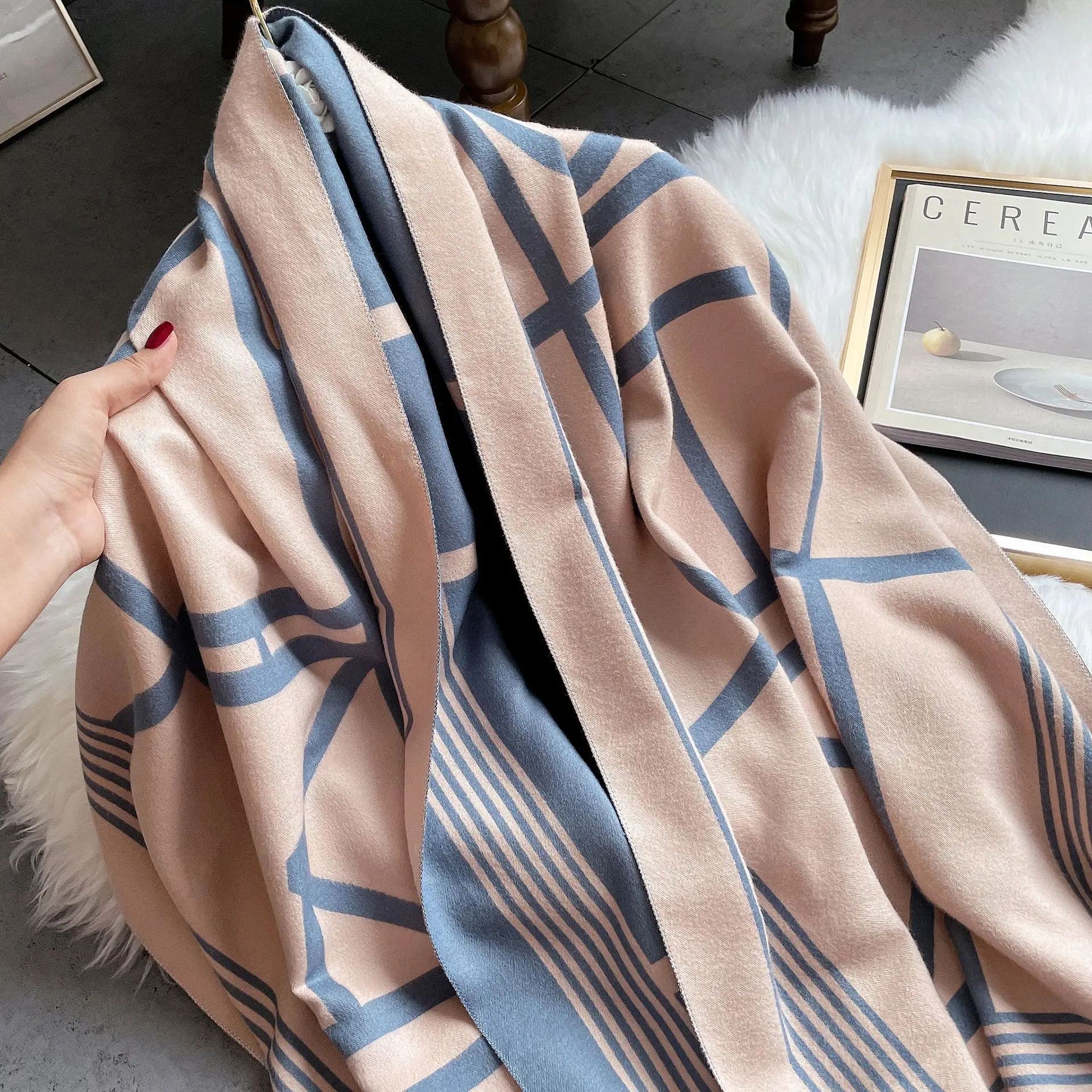 2022 ladies double sided luxury designer inspired warm scarves winter black extra long pashmina shawls cashmere scarf