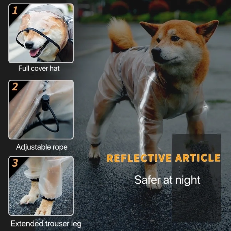Dog Raincoat reflective with hood BulldogLabrador Shepherd waterproof Rain Coat Ponchos Jacket dog raincoat