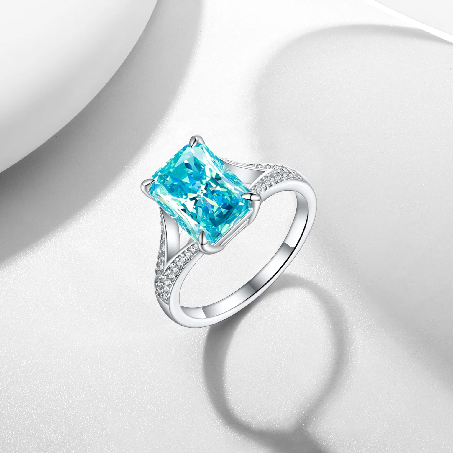 Custom Birth Stone Rings Rhodium Plated Iced Cut Non Fade 925 Sterling Silver Engagement Rings with Blue Stone