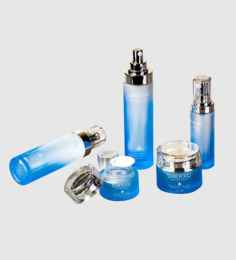 Green glass cosmetic jar 120ml 100ml 40ml lotion spray bottle 50g 30g glass bottle sets