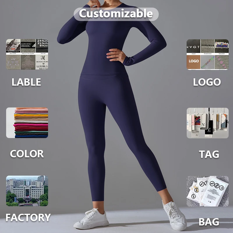 XW-6662+6647 Hot-selling Style Mujer Soft Solid Color Sportswear Recyclable Gym Wear Fitness Workout Yoga Outfit Women Sets