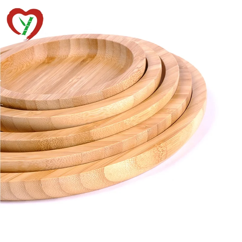 100% Composable Eco-Friendly Round Plate Bamboo Serving Tray For Pizza Food