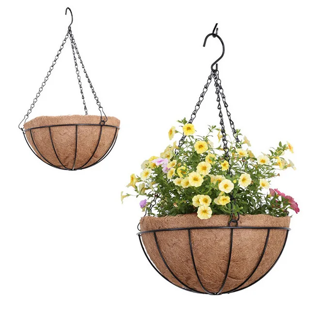 Wholesale Spherical Basket Brown Flower Pot Iron Material Home Wall Hanging Coconut Palm Flower Basket