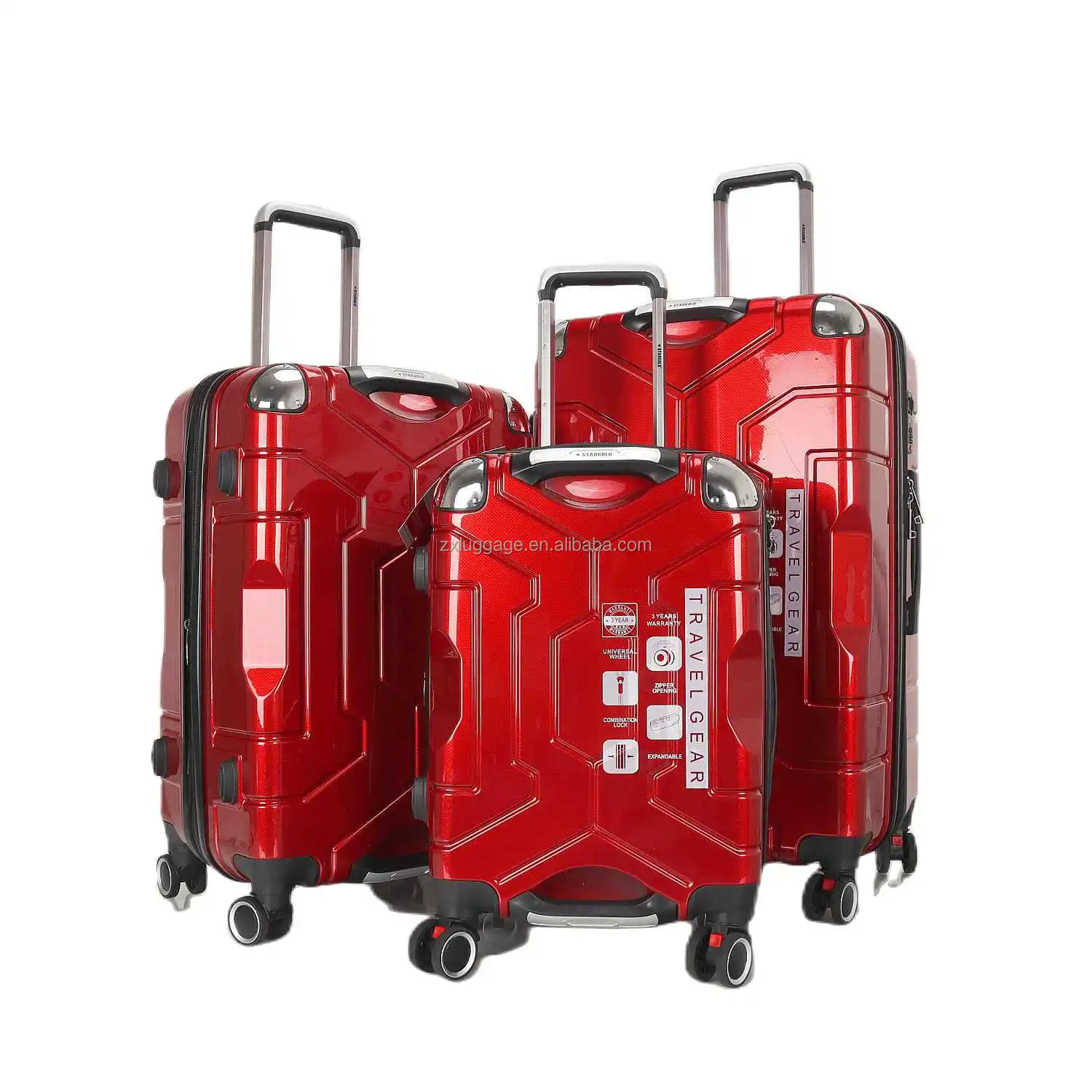 Luxury 20/24/28 inch ABS+PC double zipper bags and luggages travel suitcase set with protection angle and tsa lock