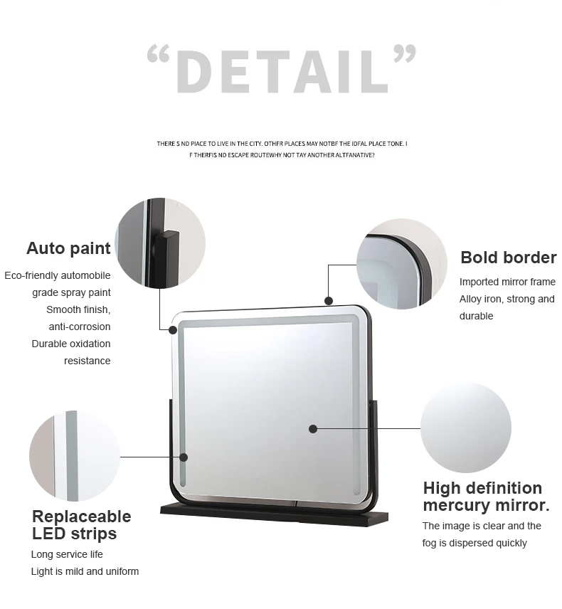 Dressing Room Bedroom Tabletop Touch Control 3 Color Lighted Up Large Vanity Makeup Mirror with Lights Dimming Led Strips