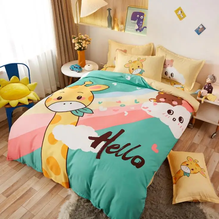 Cartoon light luxury students 1.8m bed full cotton wool in autumn and winter thickening four-piece set baby bedding set