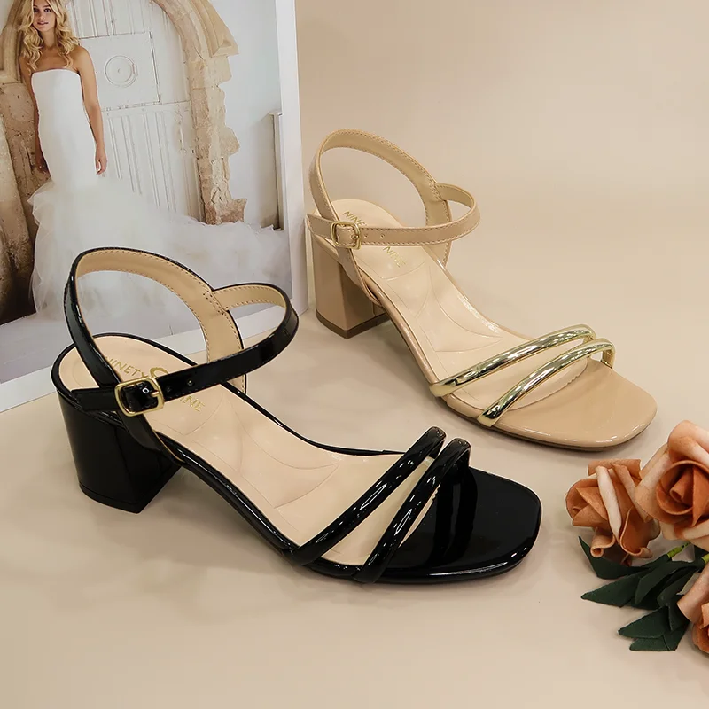 2022 oem odm new Summer Design buckle strap open toe block Heels Sandals Ladies Women Shoes