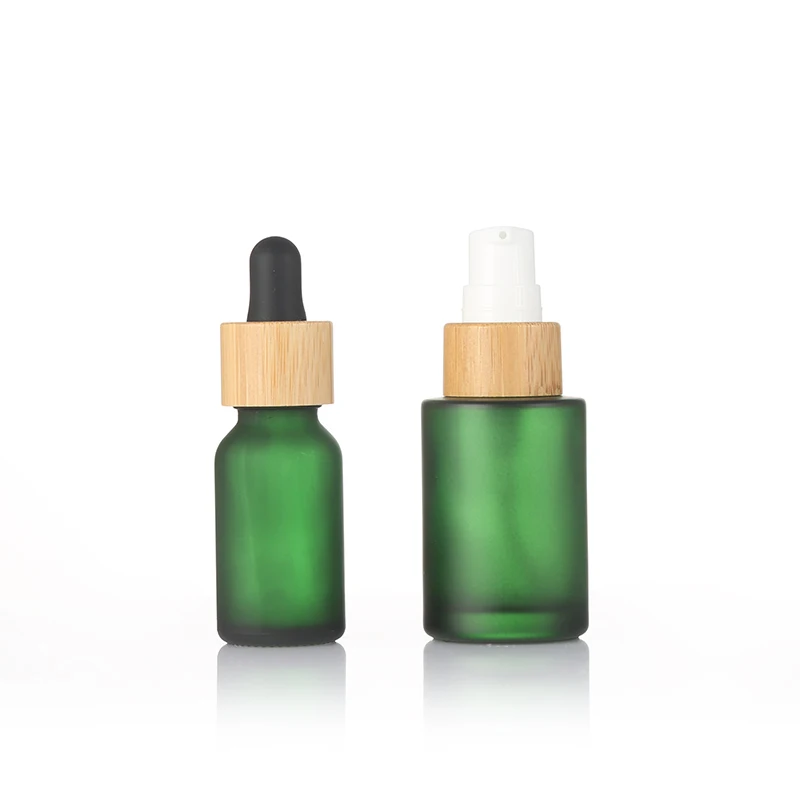 Empty sets clear frosted glass cream jars bamboo wooden lid glass bottle for cosmetic packaging