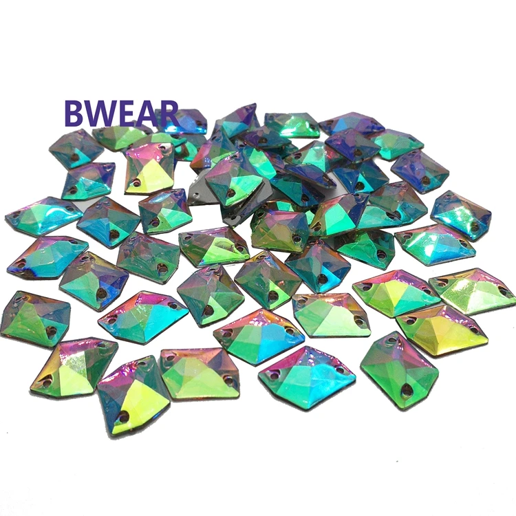 New Designs 16*21Mm Bulk Color Crystal Stones Bag Garment Double Hole Resin Flatback Rhinestone