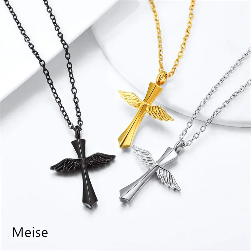 Yiwu Meise  Men Women Memorial Keepsake Jewelry Stainless Steel Cross Perfume Bottle Locket Necklace