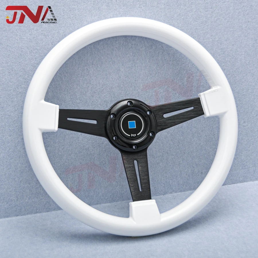 JDM Universal 14inch ABS White Steering Wheel Flat Corn Black Spoke Racing Sports Steering Wheel for Drfting