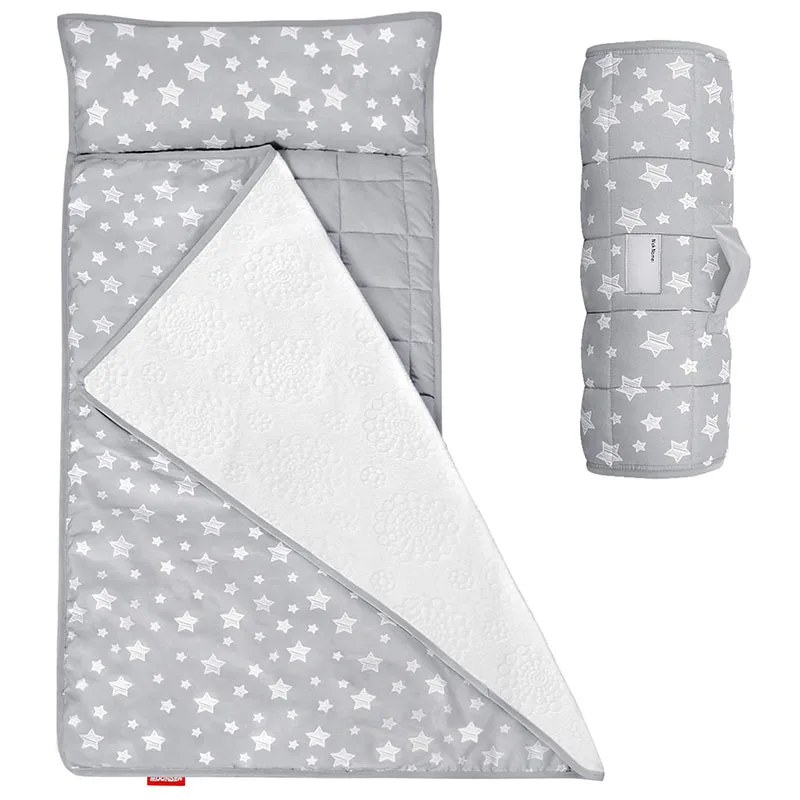 Toddler Nap Mat Warm with Removable Pillow and Fleece Minky Blanket, Lightweight, Soft Perfect for Kids Preschool