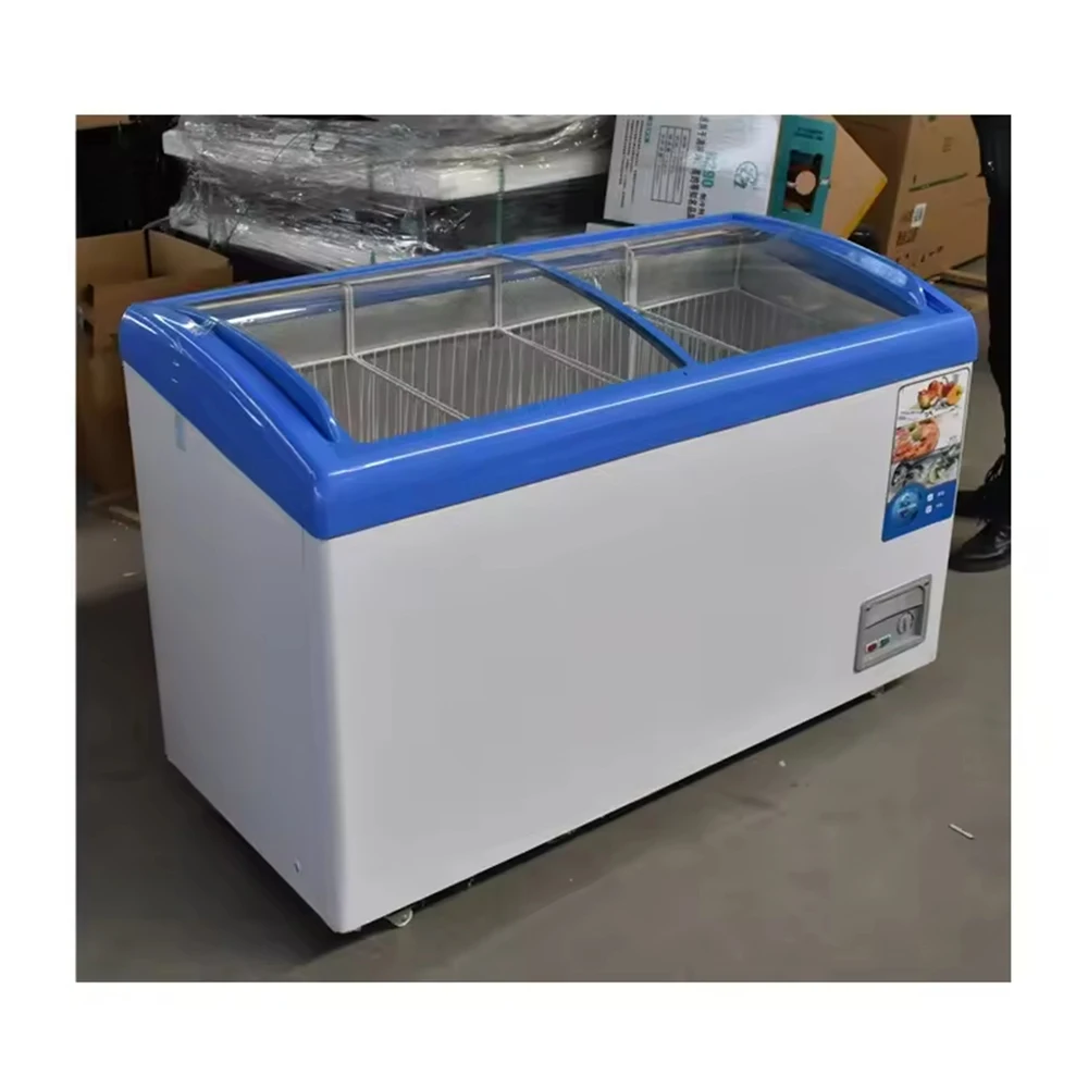 Rebirth Commercial 260L 360L 460L Curved Glass Deep Ice Cream Display Freezer