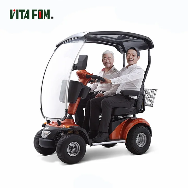 Oversized Space 2 Seats Disability Electric Powered 4 Wheel 2 Person Mobility Scooter Elderly With Roof
