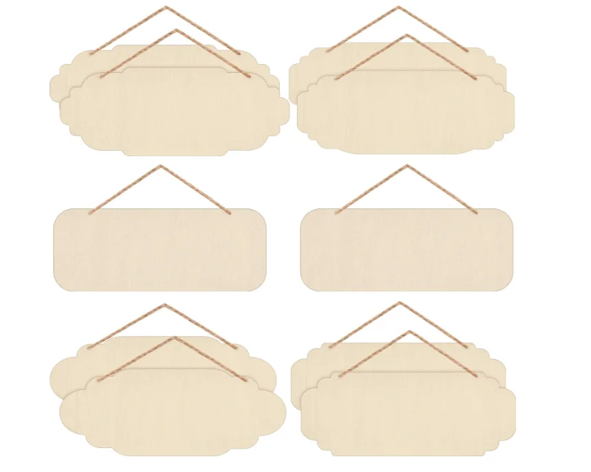 10 Pieces Unfinished Hanging Wood Sign Hanging Decorative Rectangle Hanging Wooden Blank Sign with Ropes for Diy Craft