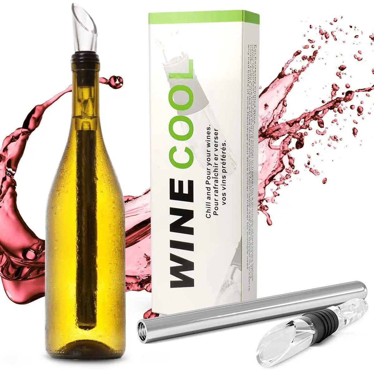 3-in-1 Stainless Steel Wine Bottle Cooler Stick Chiller Rapid Iceless Wine Chilling Wine Pourer Cooler Chiller Stick