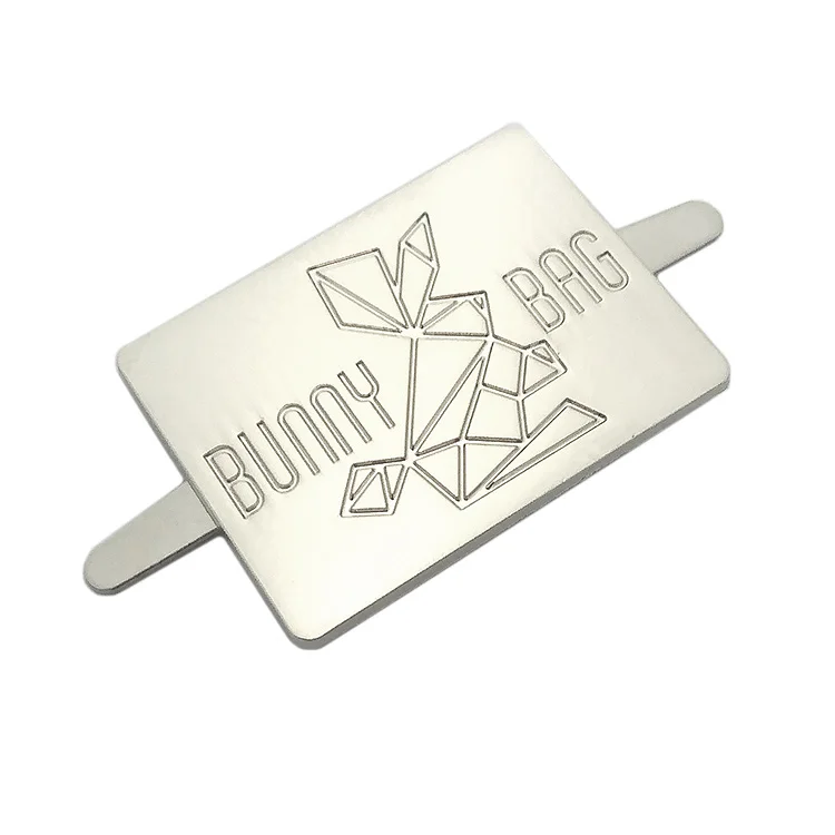 Bag hardware custom engraved metal alphabet logo label with ball chain for handbags