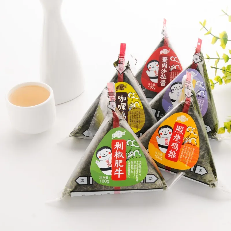Good quality delicious seafood triangle onigiri squid, crab meat, tuna sushi food