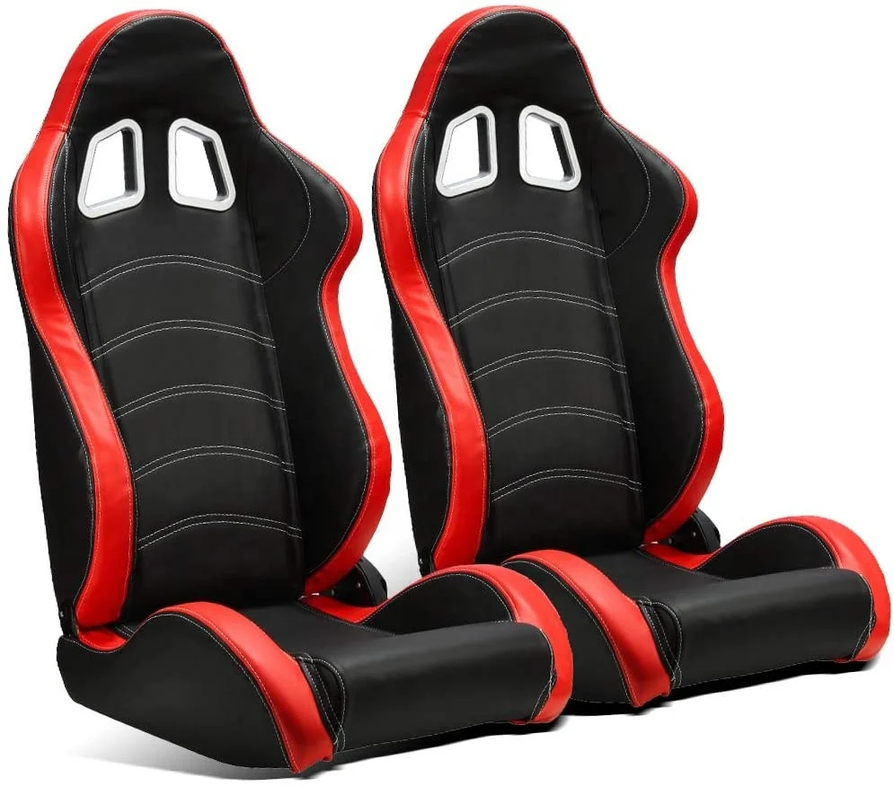 Jiabeir Customized Logo Black Red PVC Leather With White Line Double Slider Bucket Seat