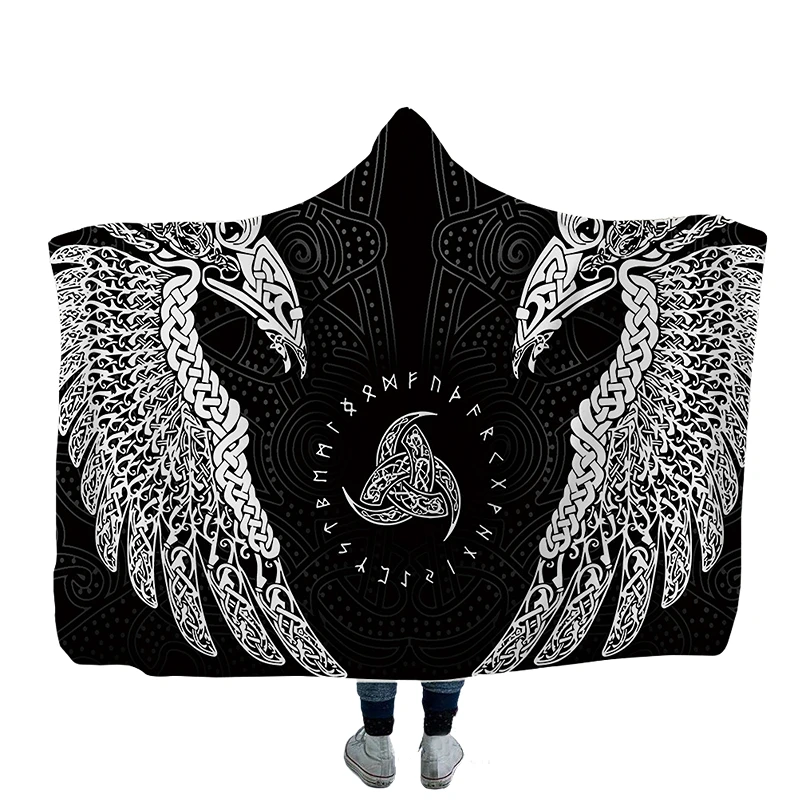 New Religion Colorful Custom Print Design Sublimation Wearable Fleece Sherpa Cloak Hooded Blankets for Winter