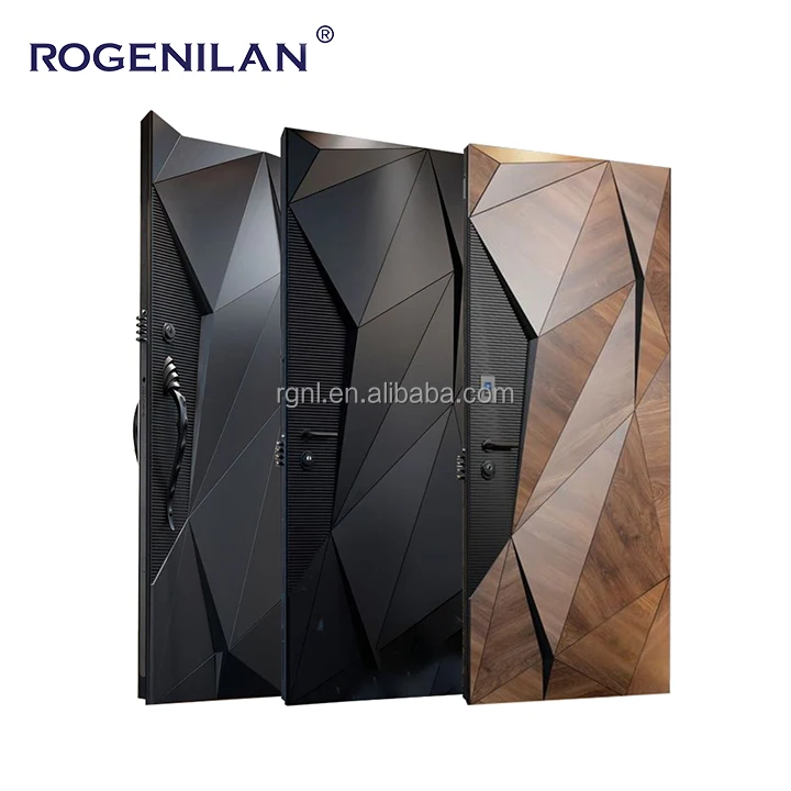 Wood Pattern Design Smart Lock House Aluminium Gates Doors System For Modern Houses Metal Main Front Door