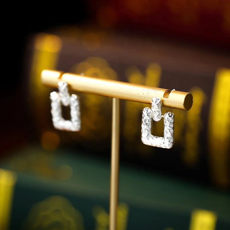 Trendy 2024 vogue 925 sterling silver fashion earrings hollow square dangle drop earrings for women