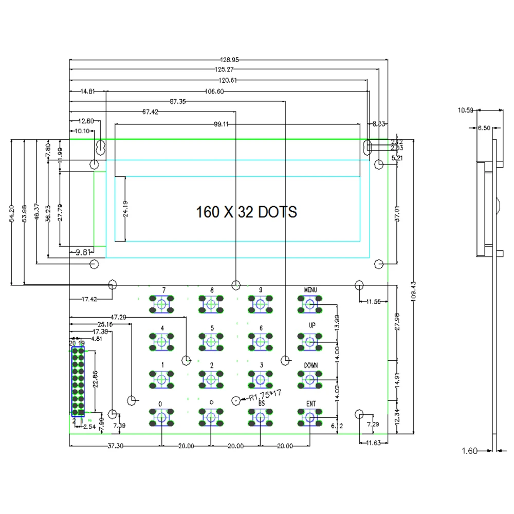 industrial graphics lcd 160x32 dot matrix screen 8-bit parallel 20 pin lcd module display