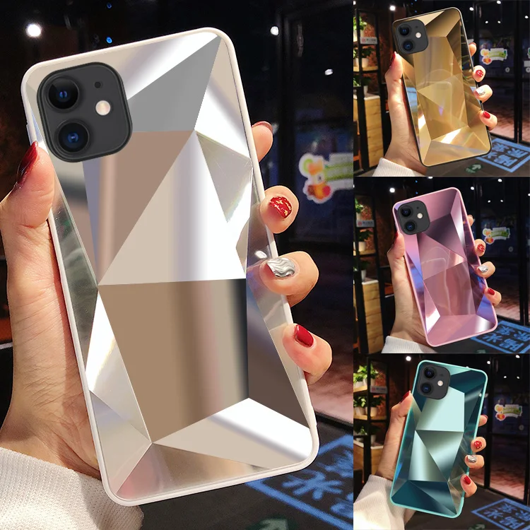 Luxury Diamond 3D Texture Prism Holographic Shockproof Mirror Phone Case for iPhone 11 12 Pro Max Case