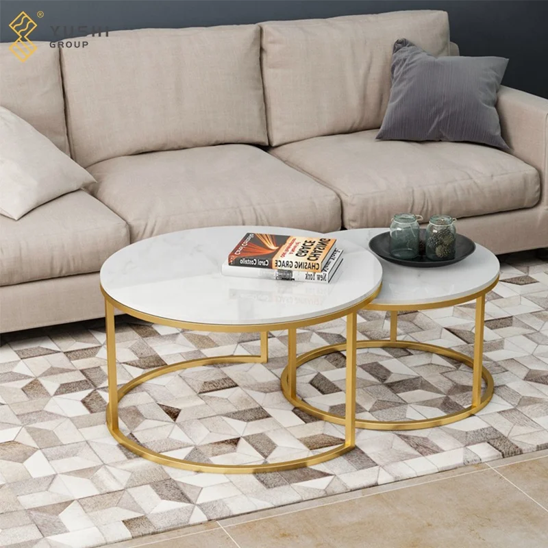 Yushi Group Nordic Simple Metal Modern Natural Marble Round Light Luxury Tea Living Room coffee Table set