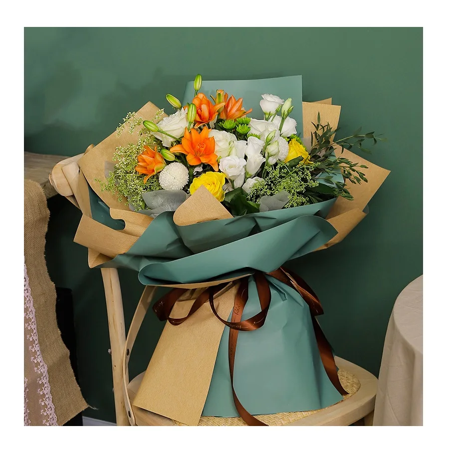 LONGSUN HOT double color waterproof floral wrapping paper brown wrapping paper