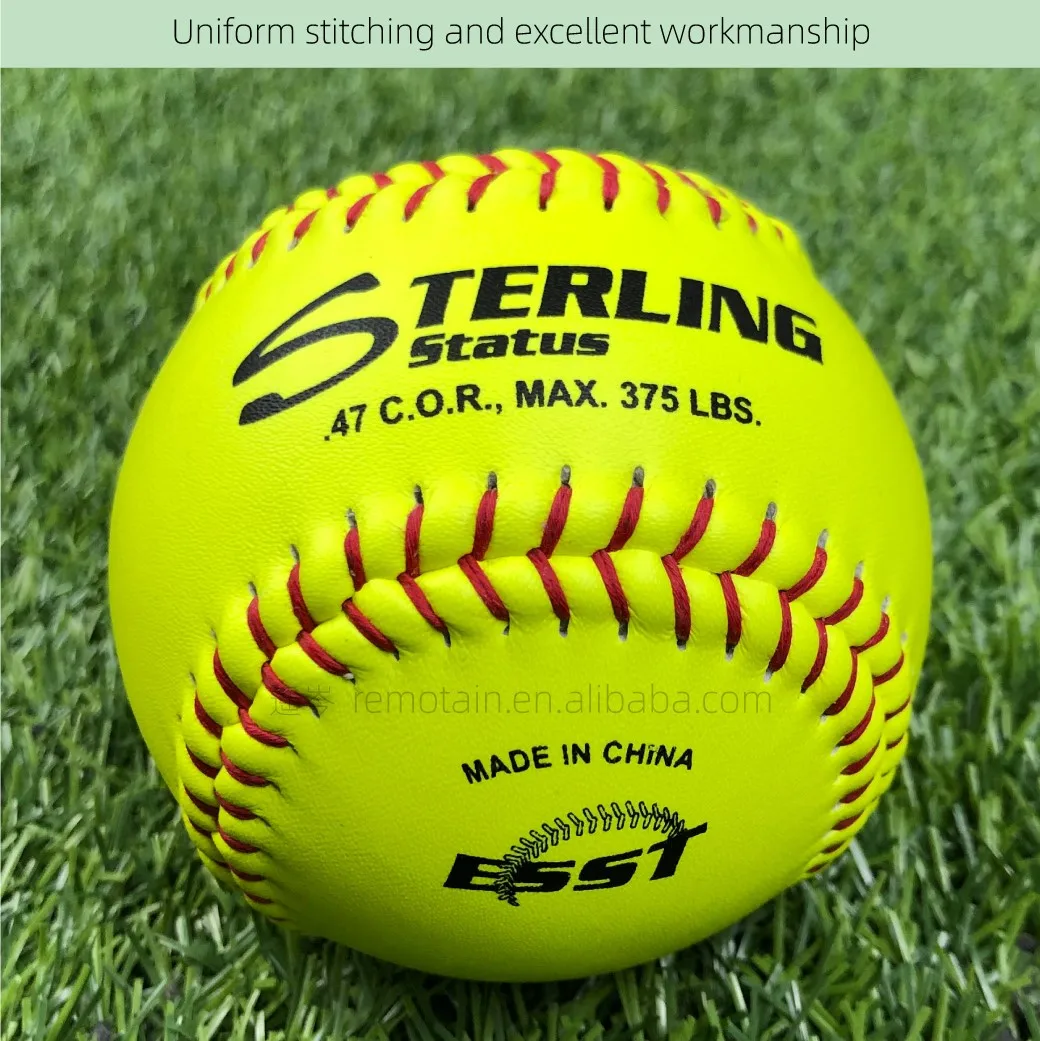 Custom Logo Professional Softball 12 inch PU/Cork core yellow split leather sports game training softball balls Standard Size