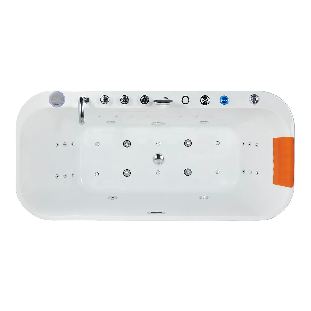 Acrylic Freestanding Rectangle Lazy Spa Hot Waterfall Bubble Bath Tub Control Panel Whirlpools Massage Bathtubs