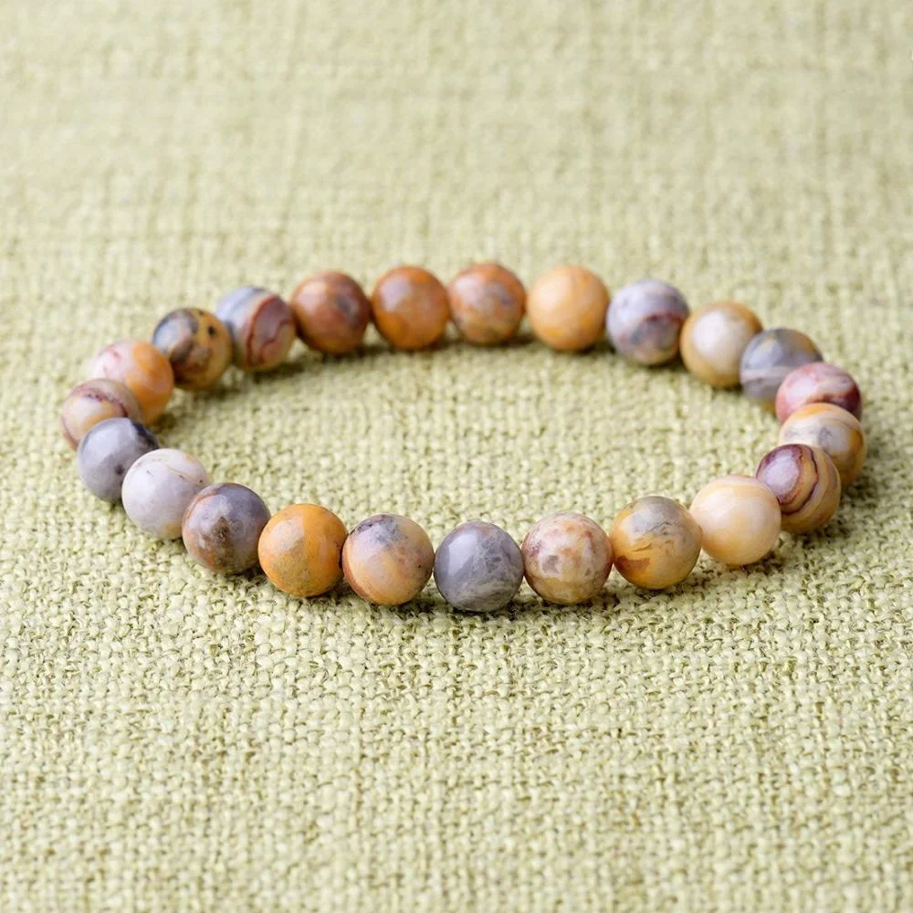 Natural  8mm Crazy Lace Agate Stone Healing Crystal Stretch Beaded Bracelet Gift