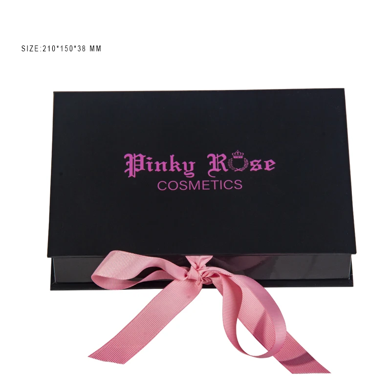 
Custom Luxury Black Paper Collapsible Book Style Logo Pink Printed Rigid Cardboard Closure Flap Gift Magnetic Box Packaging 