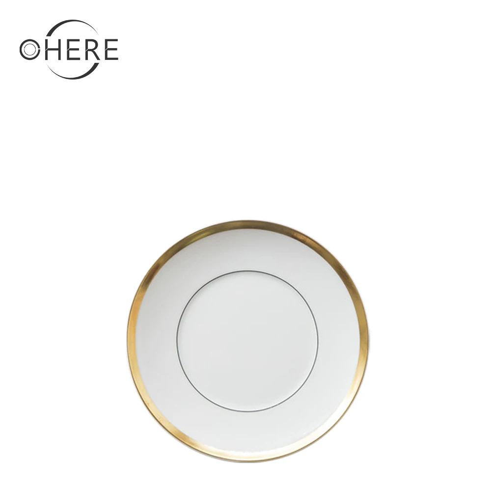 Luxury Minimalist Style Wide Gold Rim Bone china Charger Plate Dinner Set Ceramic  Wedding Tableware Set for Rental