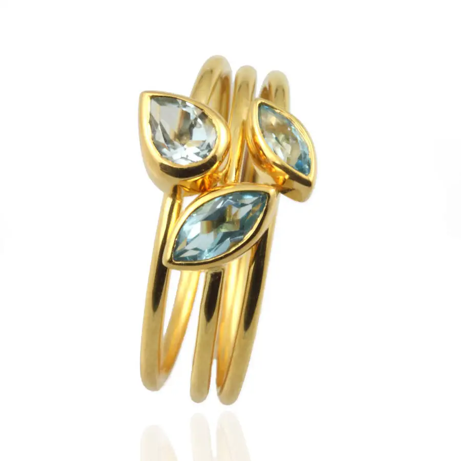 Loose Stones Stacking Blue Topaz Diamond Ring Natural Blue Topazes Silver 925 Rings