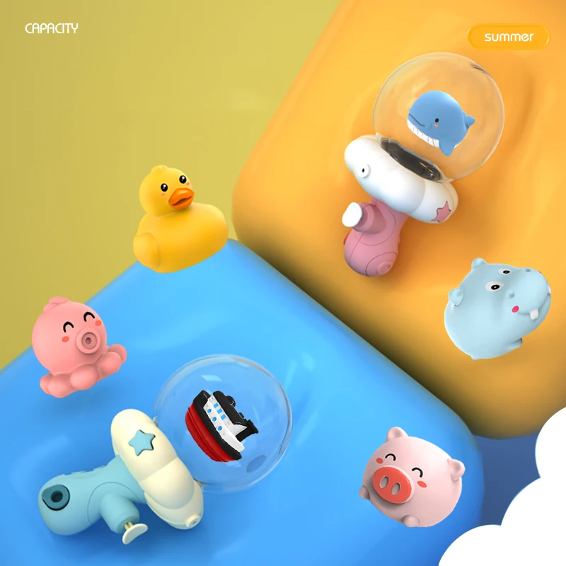 Wholesale hot sale summer outdoor multi-style mini cartoon animal press water gun kids playing water bath toys with light