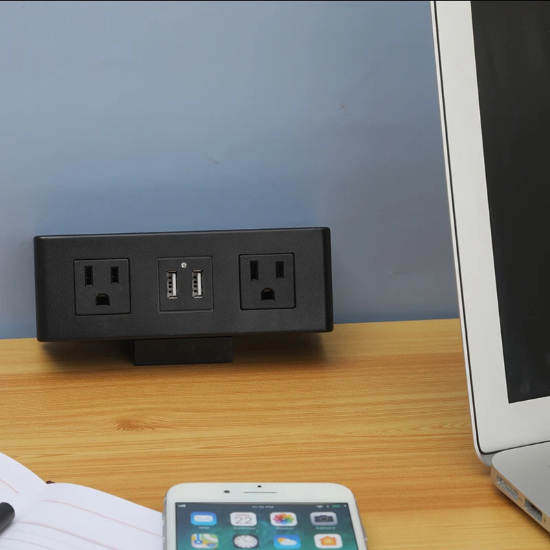 Two USB office desktop sockets with desktop clip, 5V 2A desk surface mounted socket
