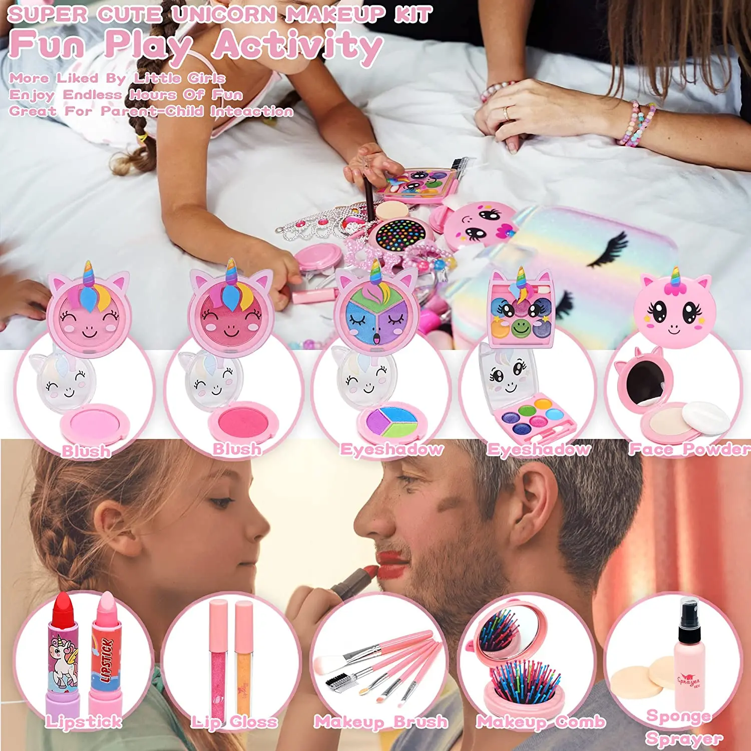 Washable Makeup Toy for Toddler No Toxic Play Cosmetic for Child Kids Makeup Kit for Girl Real Make Up Set