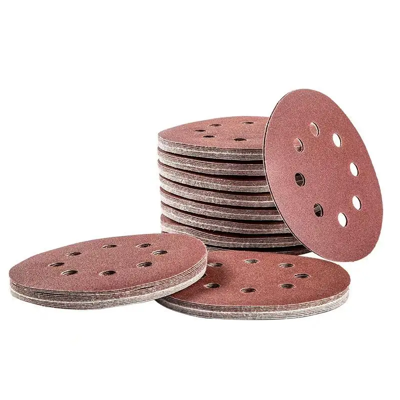 5 inch hook and loop 8 holes aluminum oxide red sandpaper disc sanding disc for Sanding &Polishing DIY projects