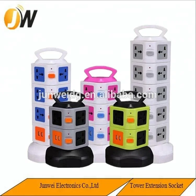 Power Adapter with Surge Protector, USB Charging Ports and Individual Switches, Rotatable Vertical Tower Power Strip