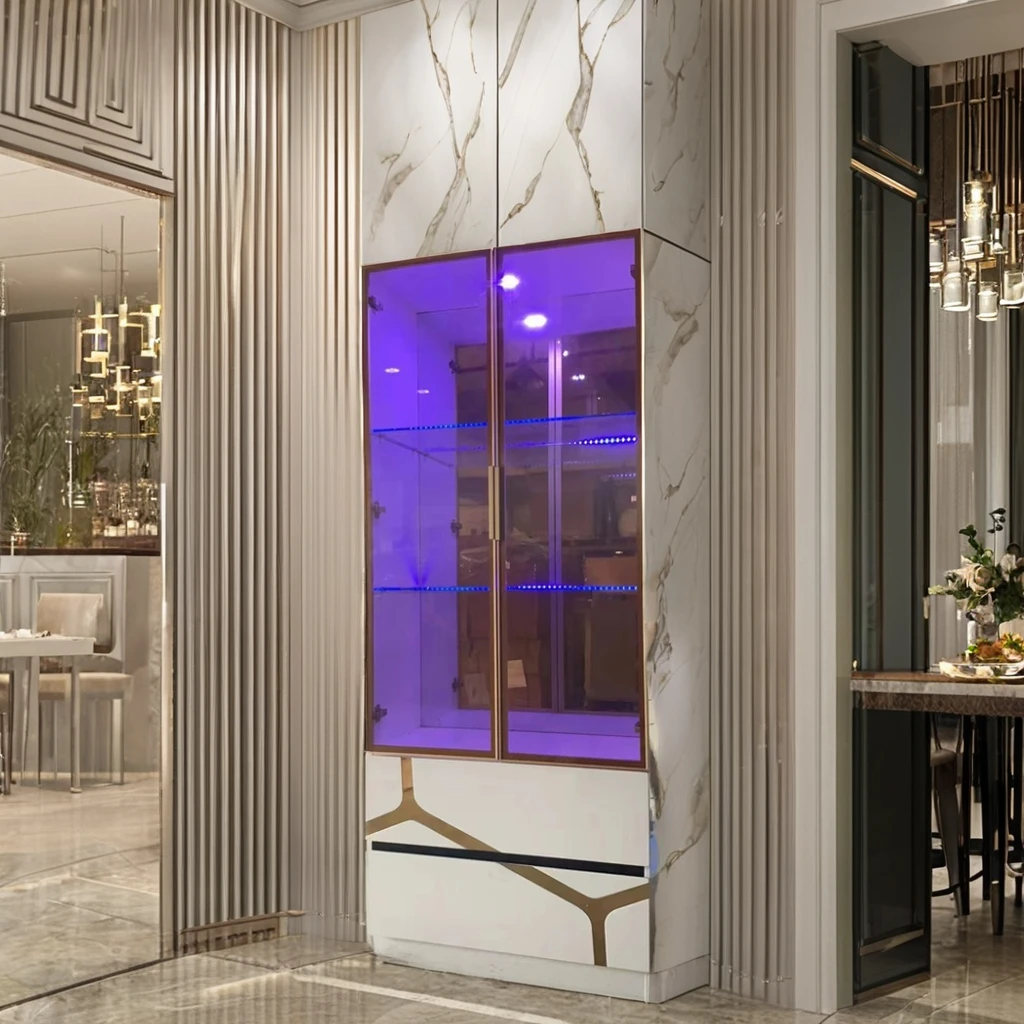 Elegant white wine cabinet Locker Display Cabinet 1704 Lighting piano painted high quality high density board high quality glass