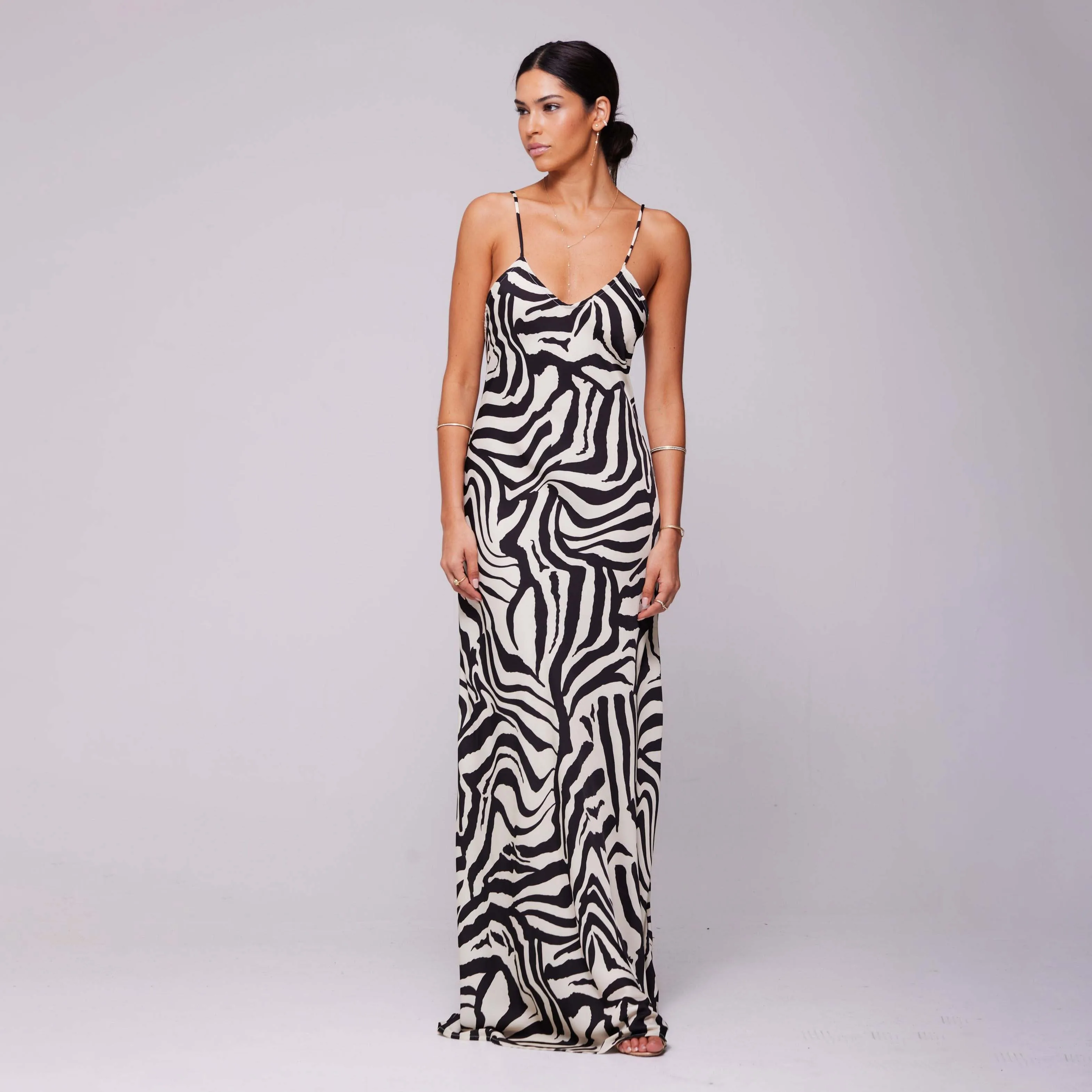 Aschulman Women Sling Evening Alone Long Zebra Animal Print Party Club Backless Strap Maxi Bodycon Dress