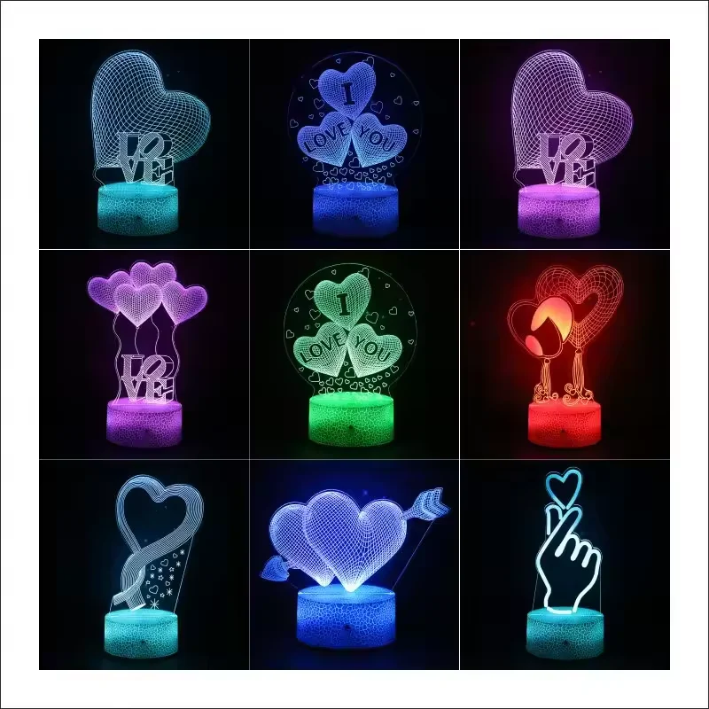 3D Illusion Lamp Love Heart Night Light with Acrylic Whiteboard Luminous Anime Night Light Illusion Lamp Lover Gift Night Light