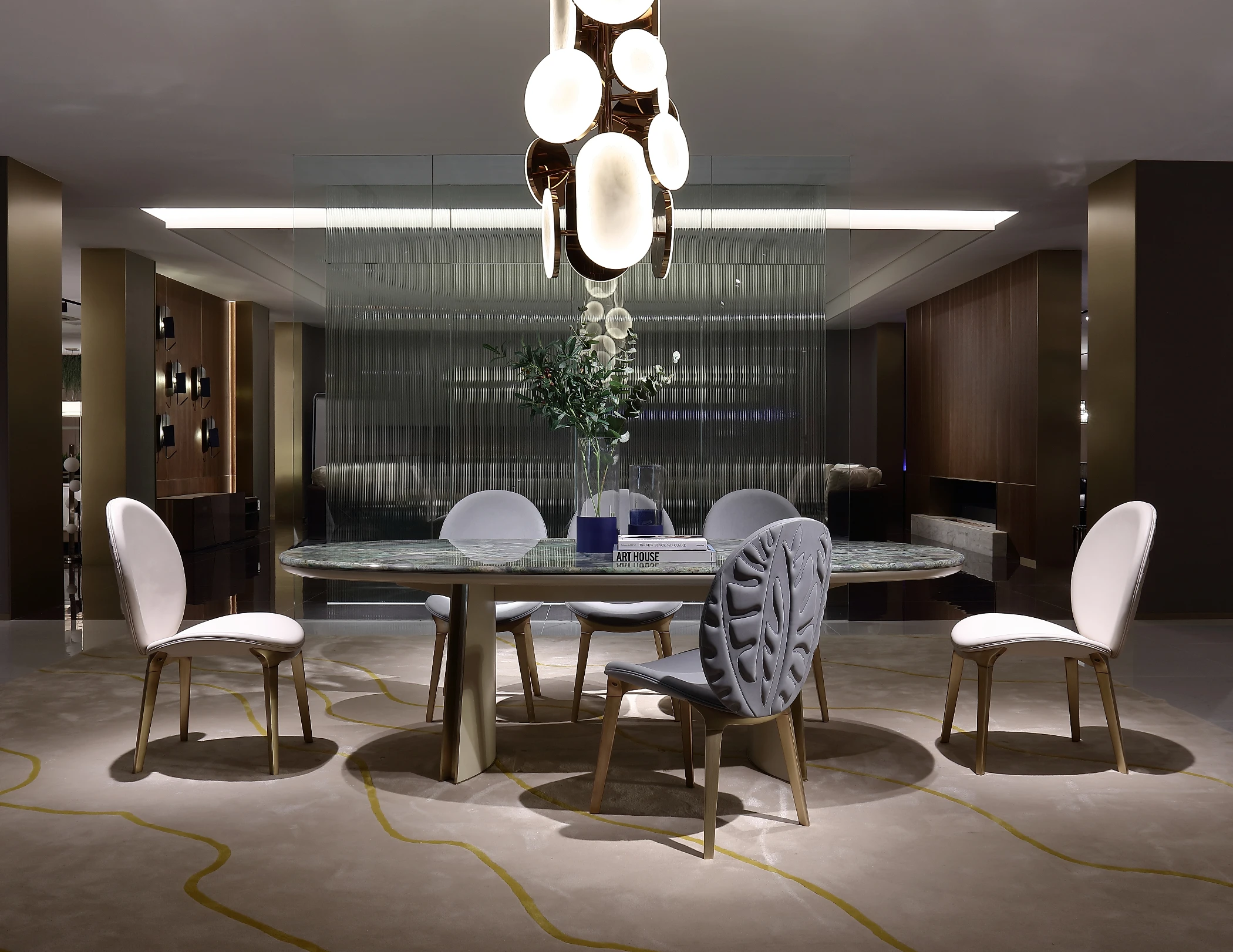 Jason Modern Italian Luxury Dining Table and Chair Set Drop-Shaped Natural Marble Long Rectangular Table Furniture Stone