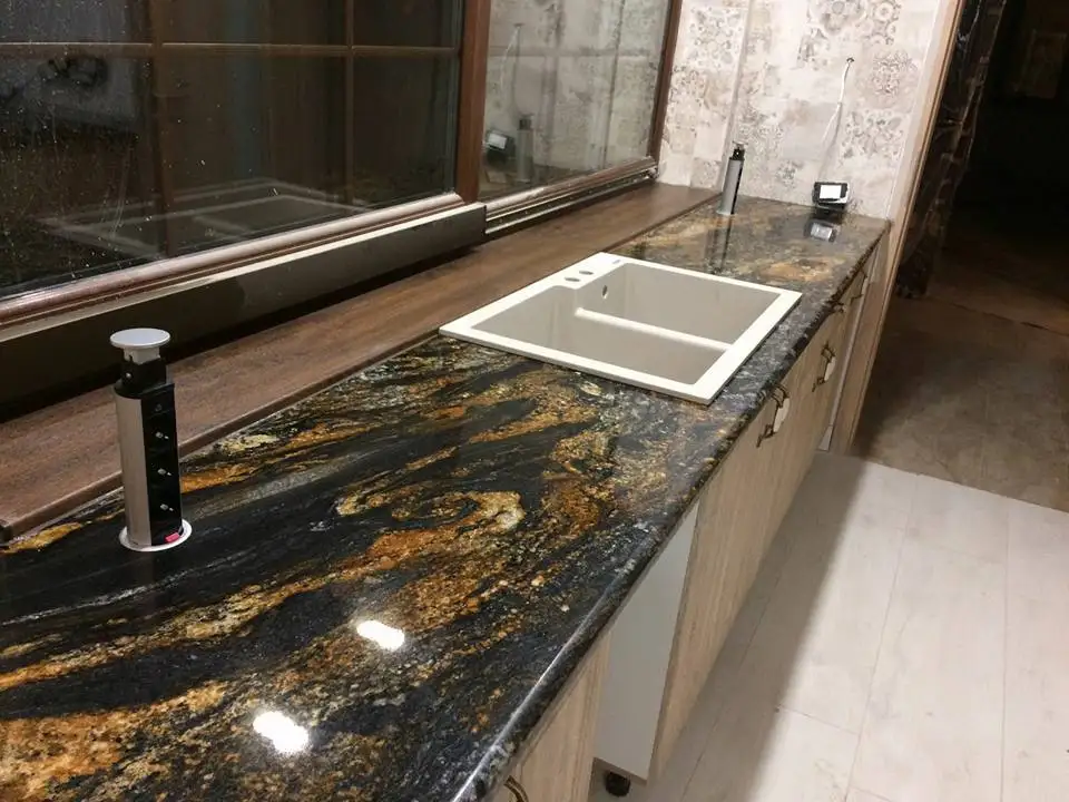 Belvedere quartzite titanium cosmic black gold granite slab